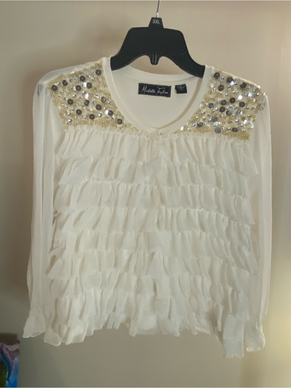 Vintage Boho glam| ruffles and sequins| cottagecore cardigan